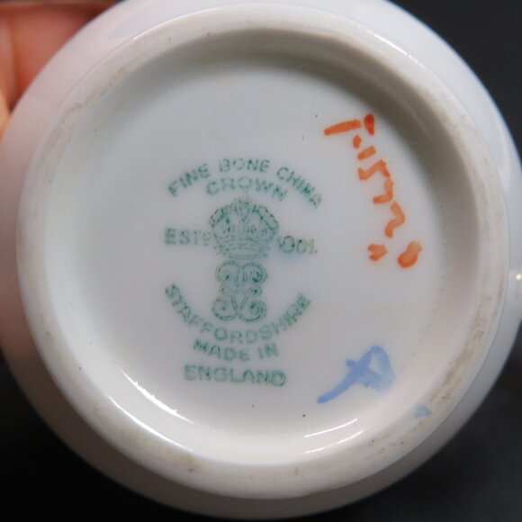 Crown Staffordshire Tea Cup & Saucer fine bone china Rose Pansy Gold Rim - Picture 14 of 16